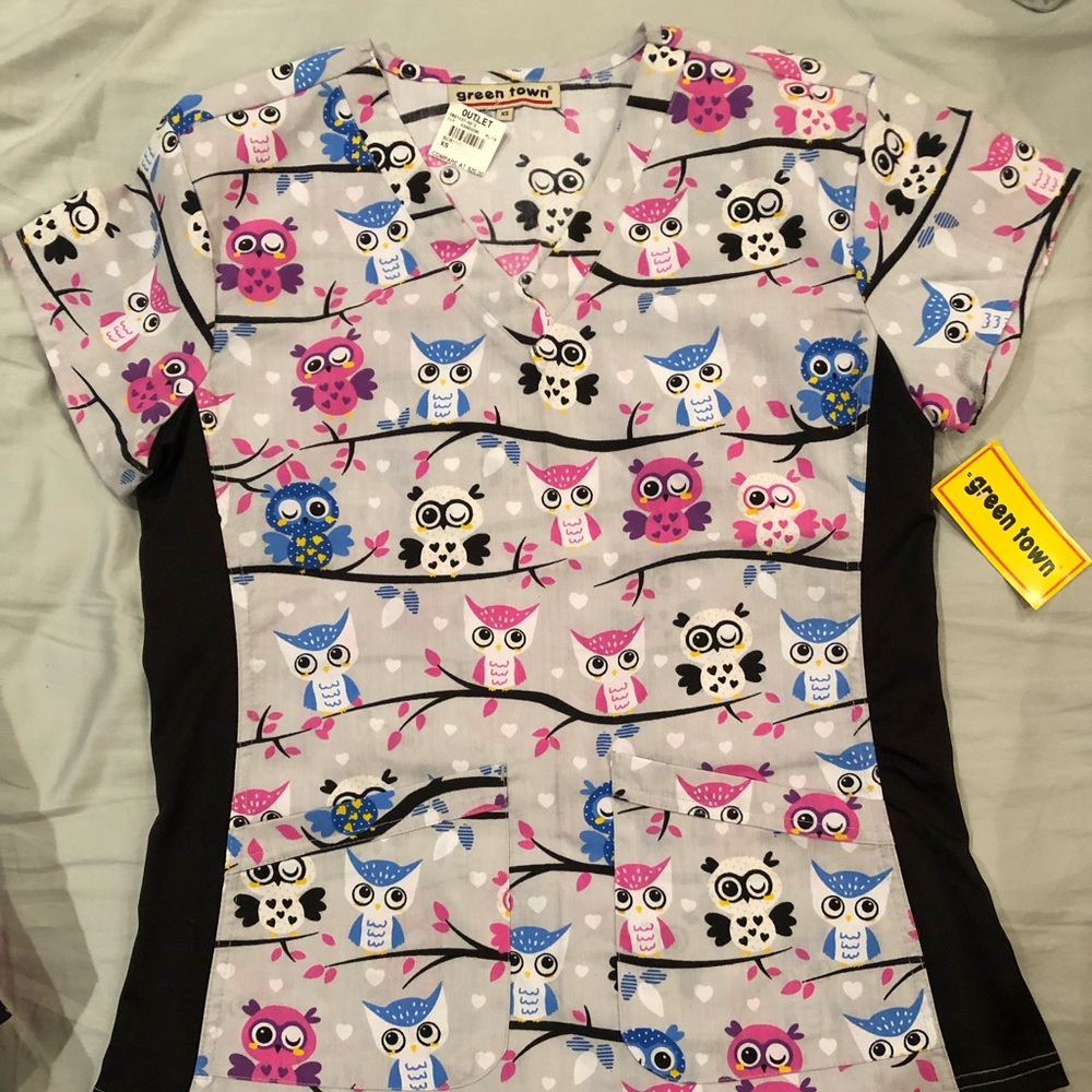 Medical scrubs top with owls